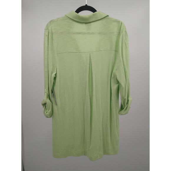 Chico's Tunic Top 2 L Cotton Blend Slub Button Front Knit Long Sleeve Mint NWT - Picture 12 of 13